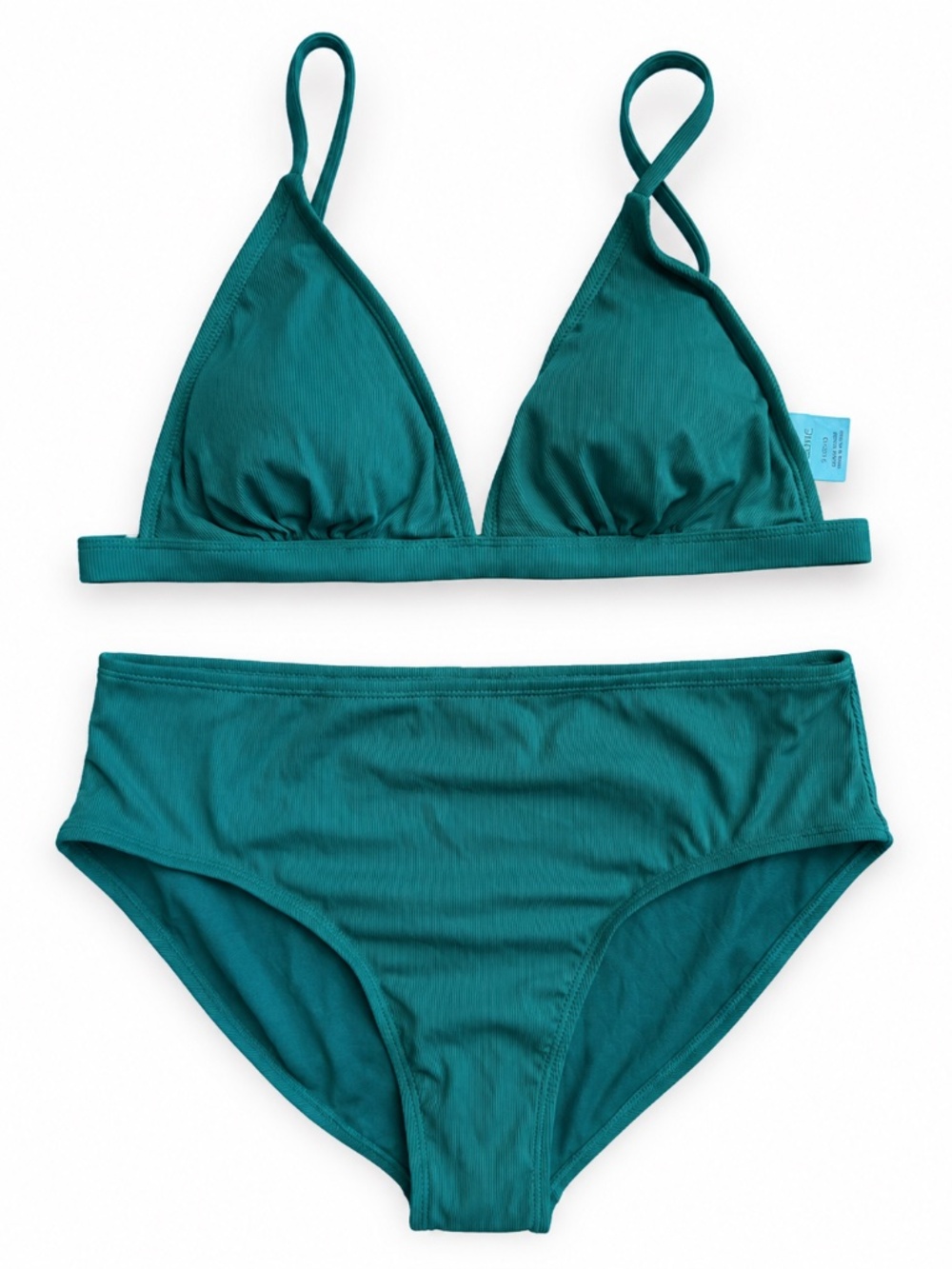 Shade & Shore Ribbed Bikini Triangle Top Curvy MidRise Med Coverage Bottom Green